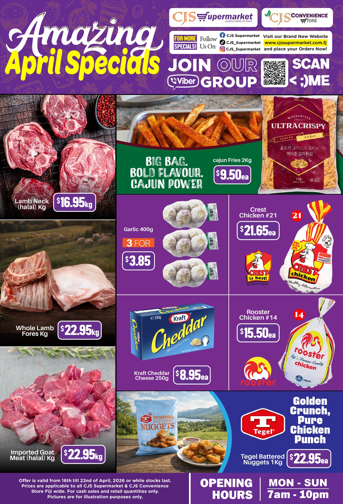 April Weekly Specials at all CJS SPKT Stores & CJS Convenience Stores (excl. Labasa) from 16–22 April or while stocks las