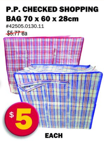 P.P. Checked Shopping Bag — 70 x 60 x 28cm