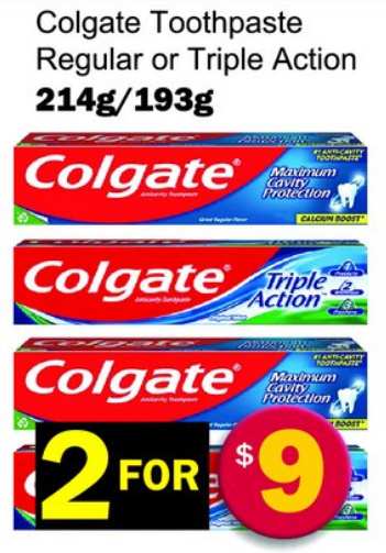 Colgate Toothpaste Regular or Triple Action — 214g/193g
