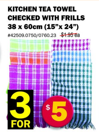 Kitchen Tea Towel Checked With Frills — 35 x 60cm (15" x 24")