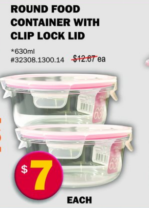 Round Food Container With Clip Lock Lid — 630ml