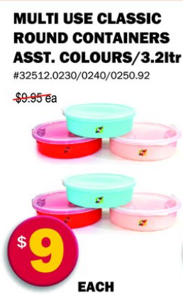 Multi Use Classic Round Containers — 3.2ltr Asst. Colours