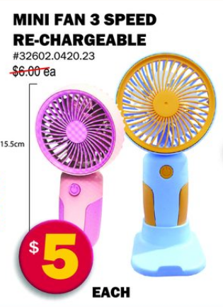 Mini Fan 3 Speed Rechargeable