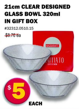 Clear Designed Glass Bowl — 21cm 320ml