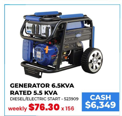 Ford Generator 6.5KVA Rated 5.5 KVA Diesel/Electric Start — 523909
