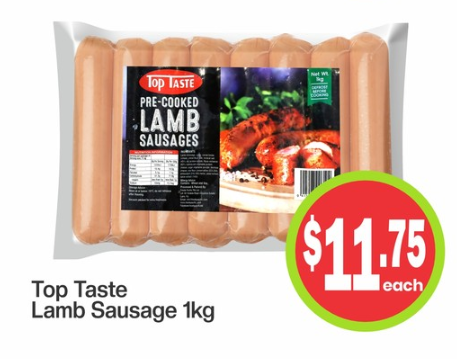 Top Taste Pre-Cooked Lamb Sausages — 1kg