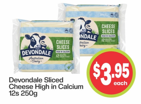 Devondale Sliced Cheese High in Calcium — 12s 250g