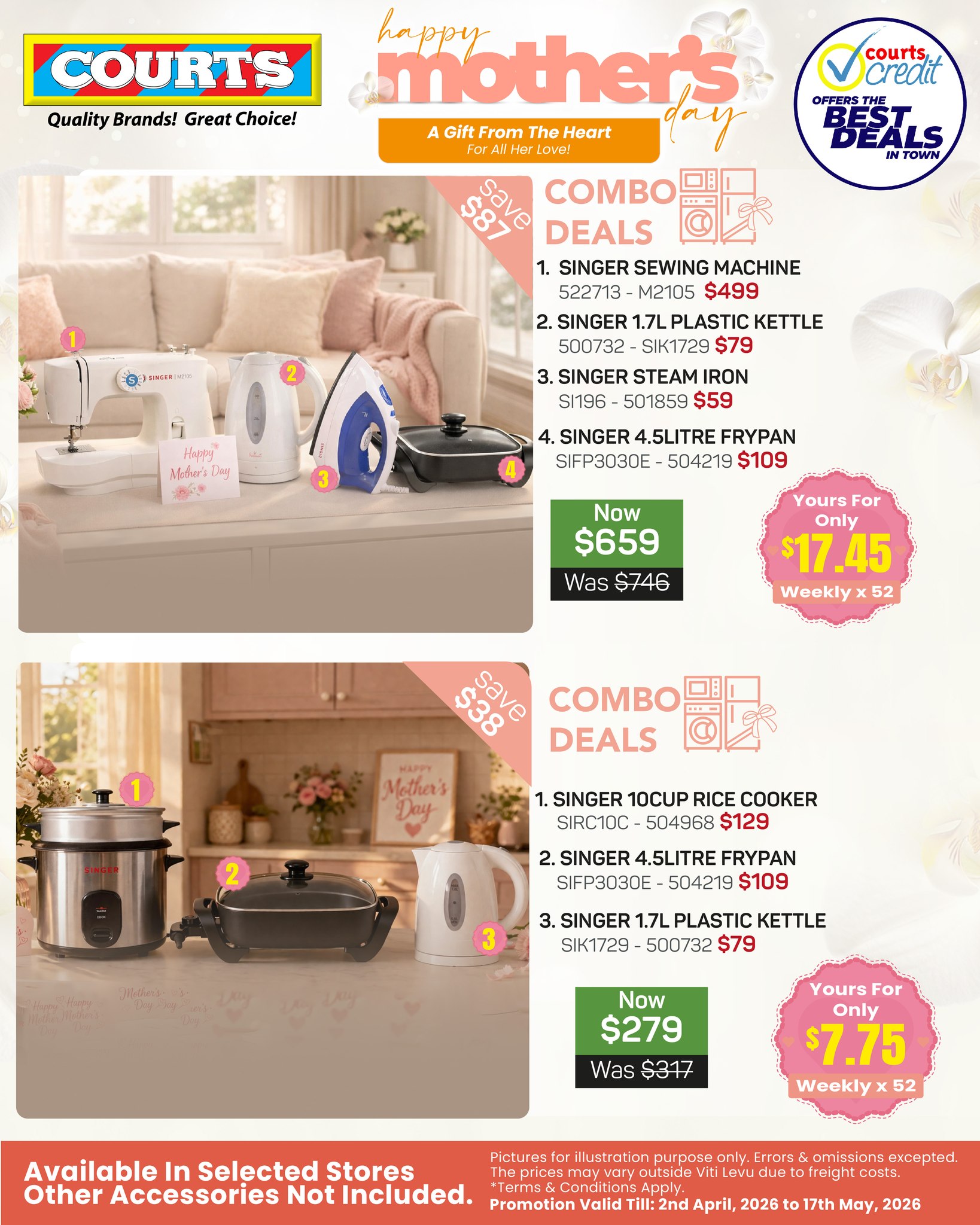 Combo deals only at Courts Singer essentials