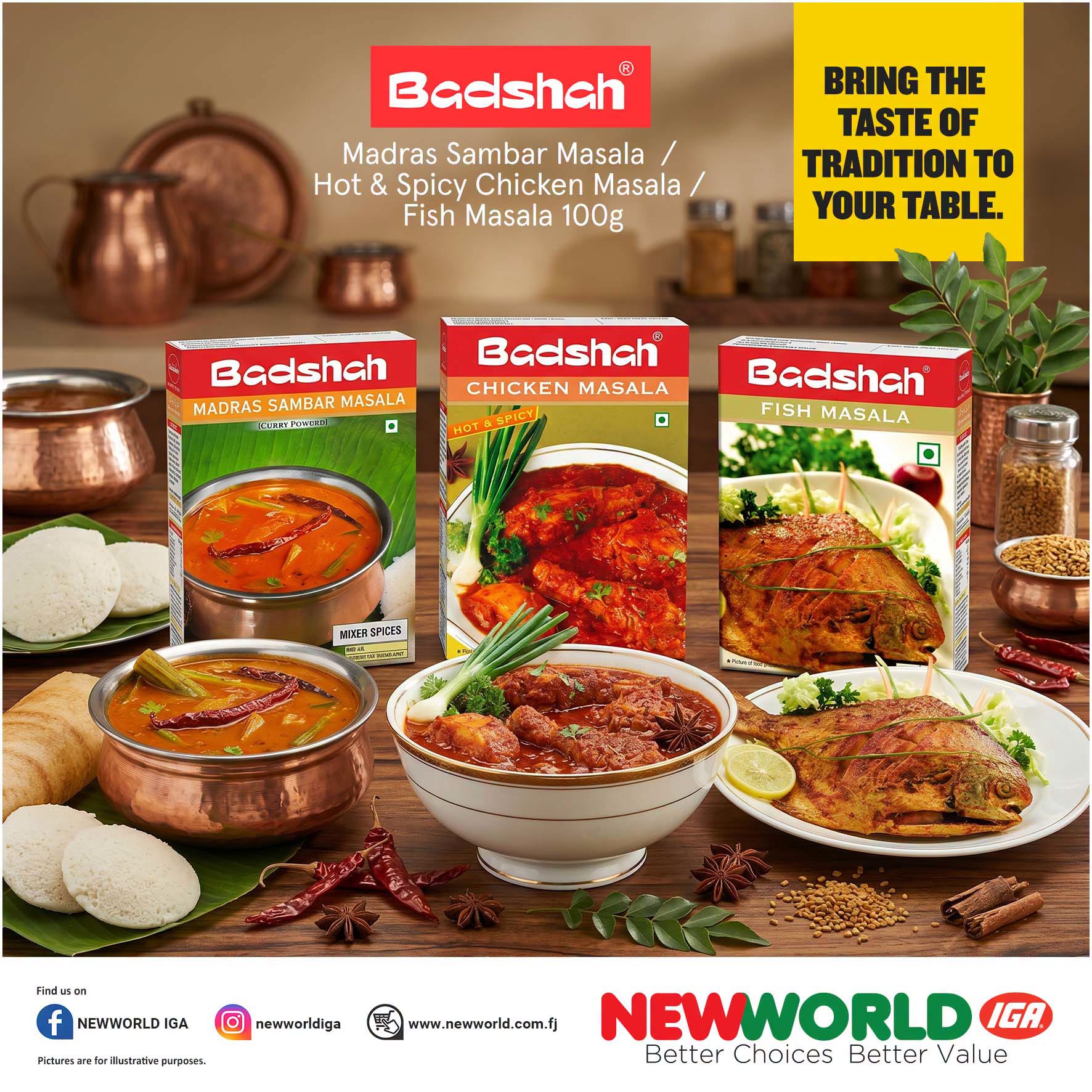 Badshah Madras Sambar Masala  / Hot & Spicy Chicken Masala / Fish Masala 100g - $4.95ea