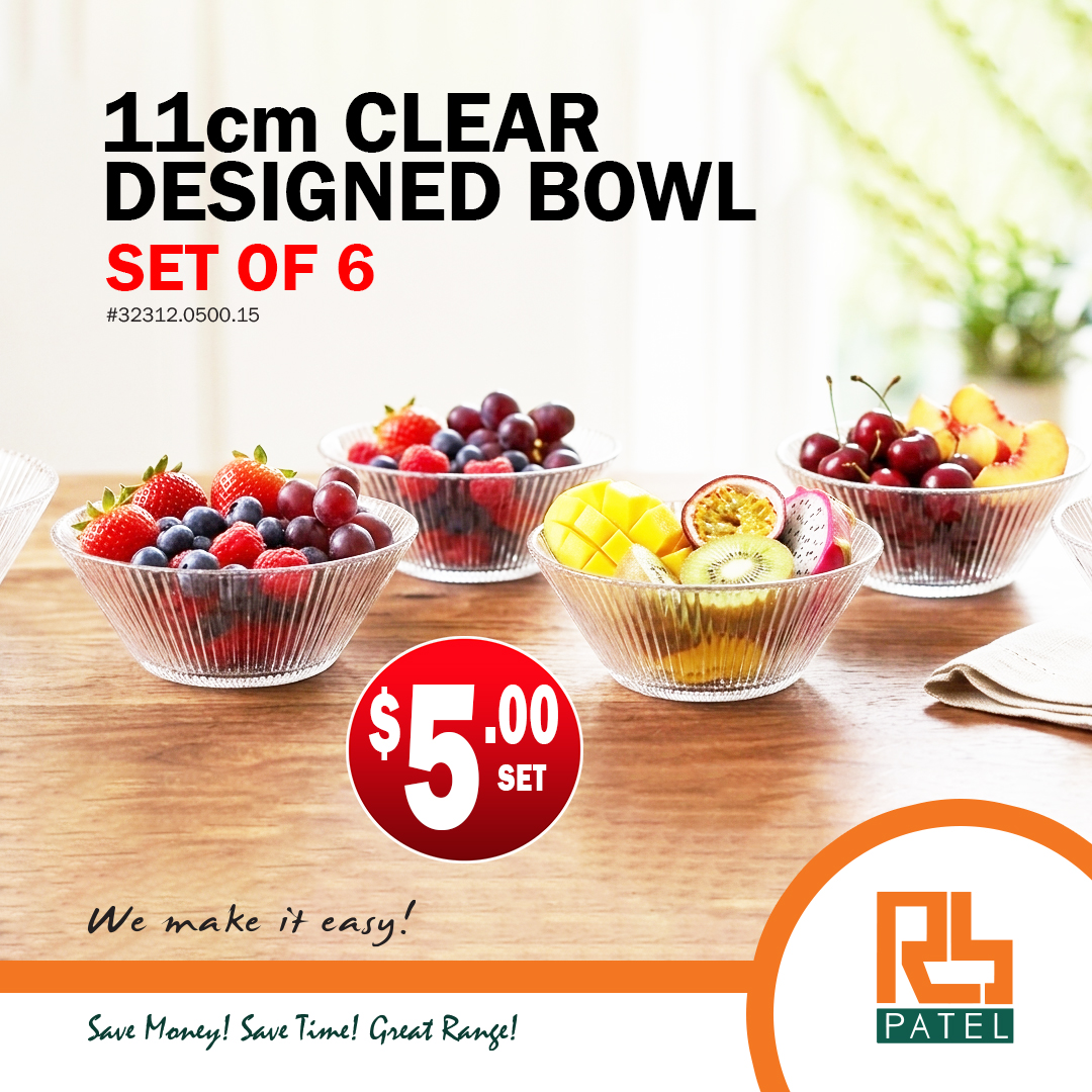 Clear Designed Bowl Designed 11cm - $5.00/set