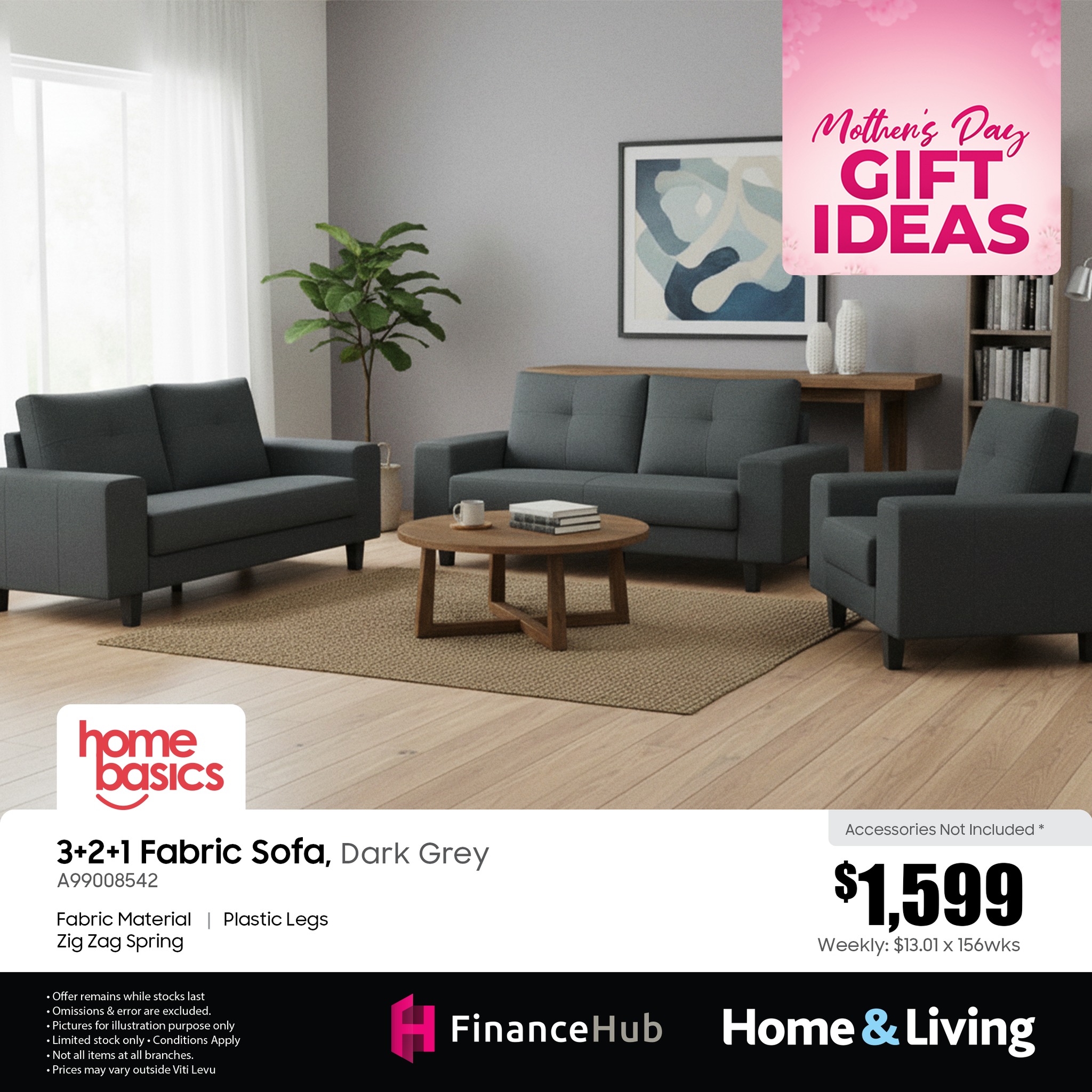 3+2+1 Fabric Sofa, Dark Grey