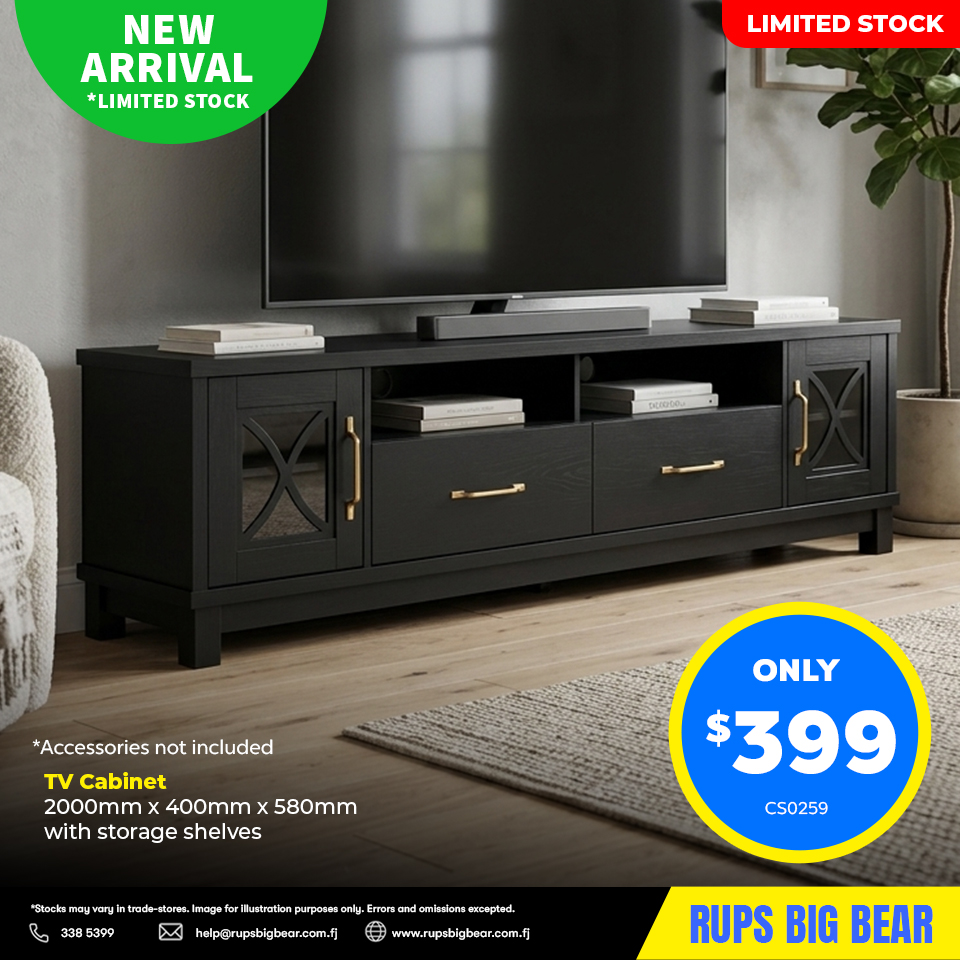 Black TV Cabinet with Storage Shelves