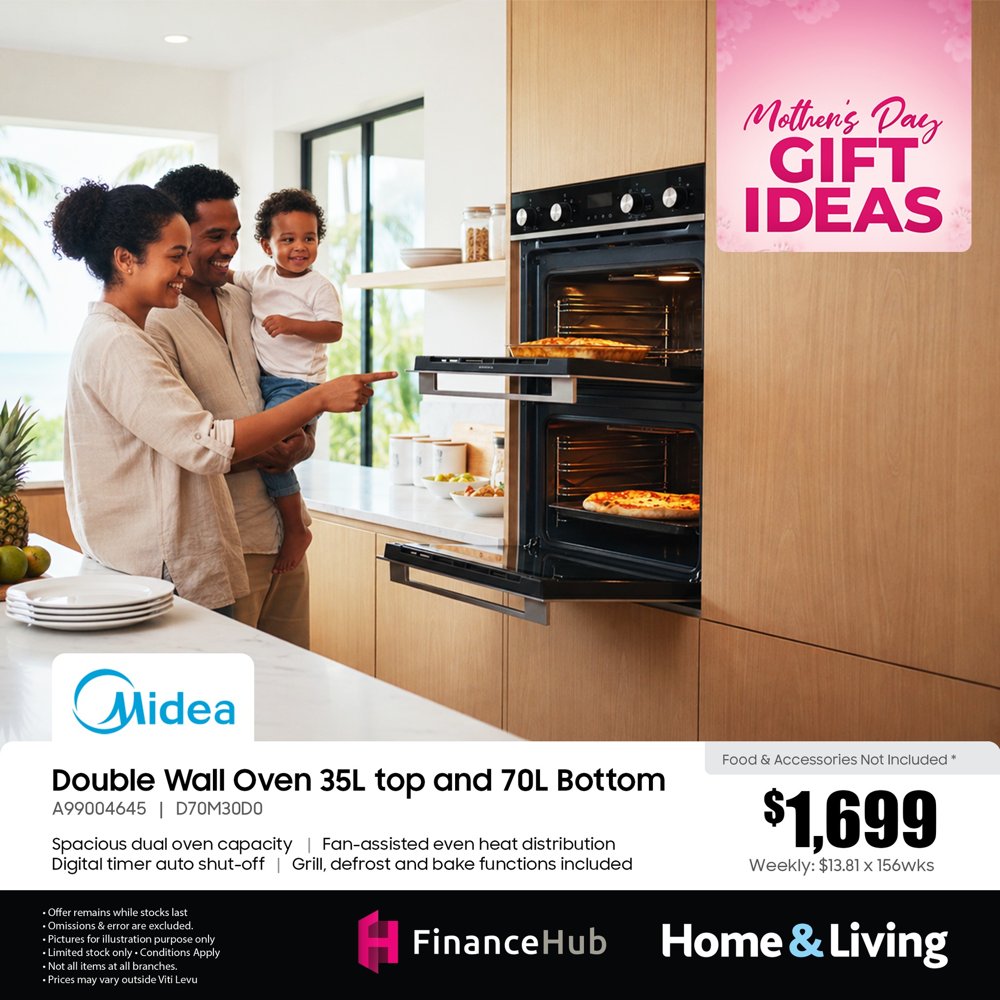 Midea Double Wall Oven 35L top and 70L bottom