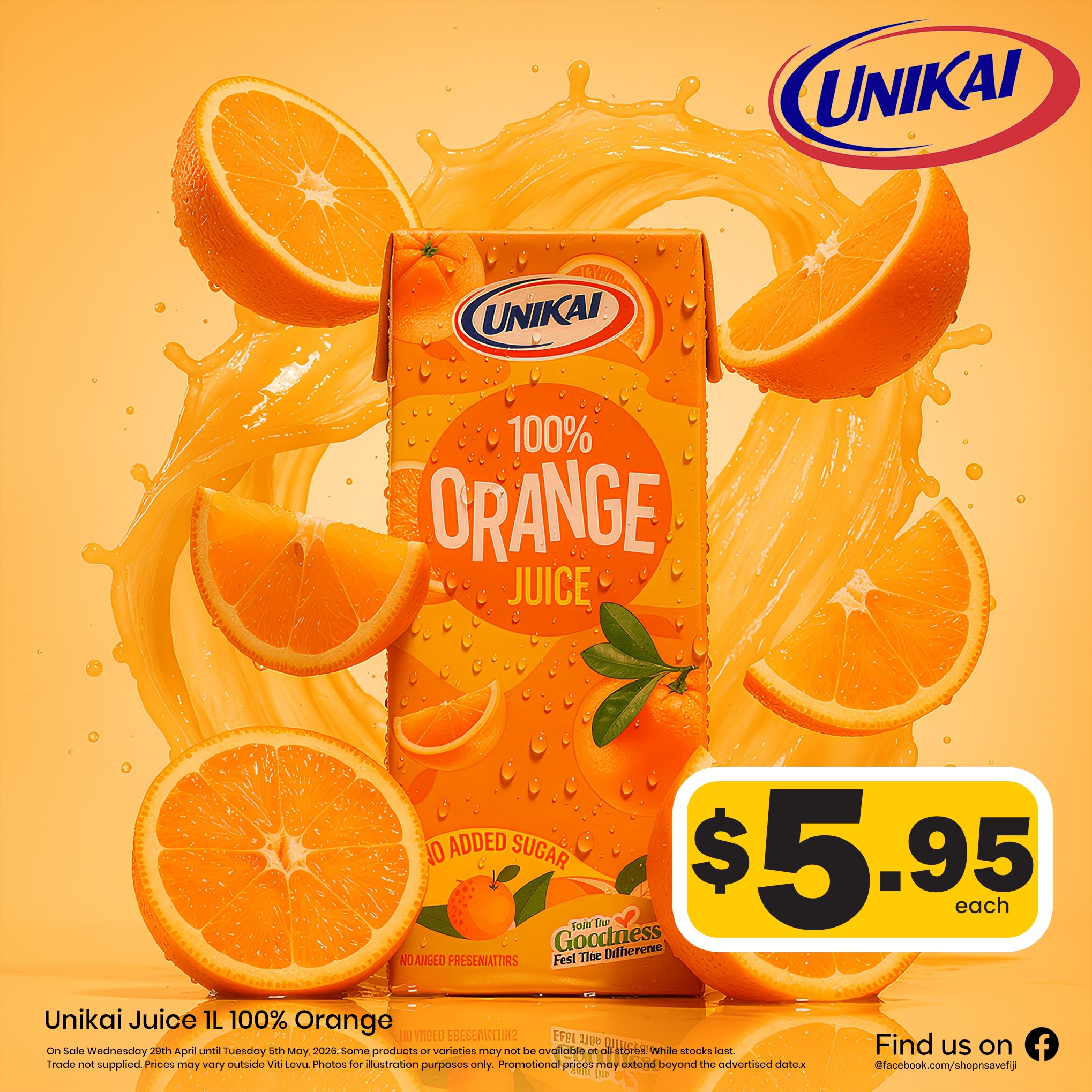 Unikai Juice 1L 100% Orange Juice