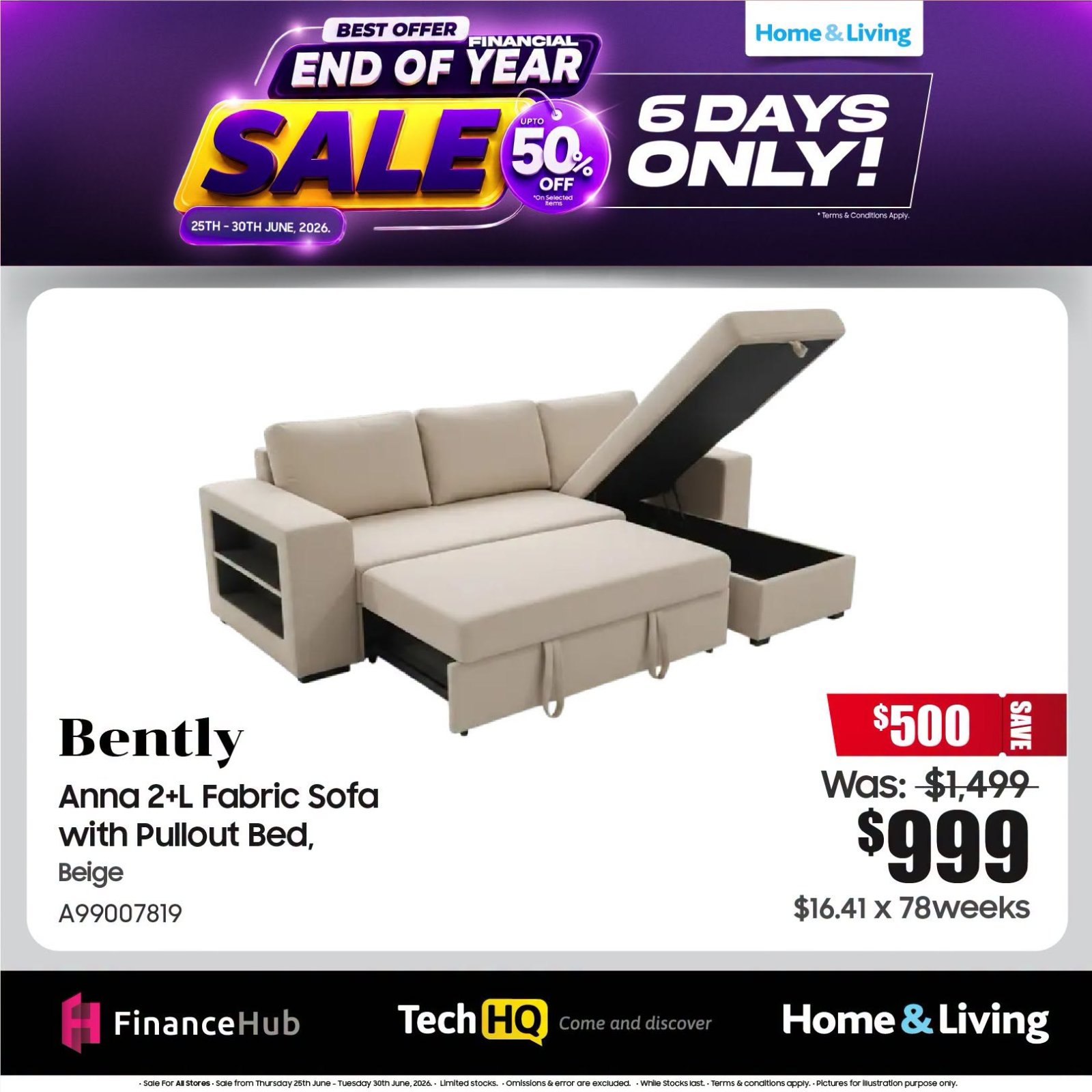 Bently Anna 2+L Fabric Sofa with Pullout Bed