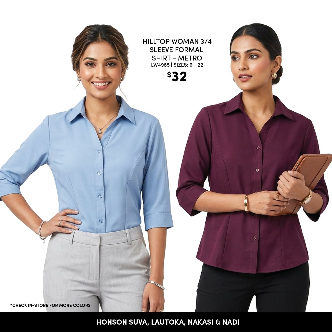 Hilltop Woman 3/4 Sleeve Formal Shirt