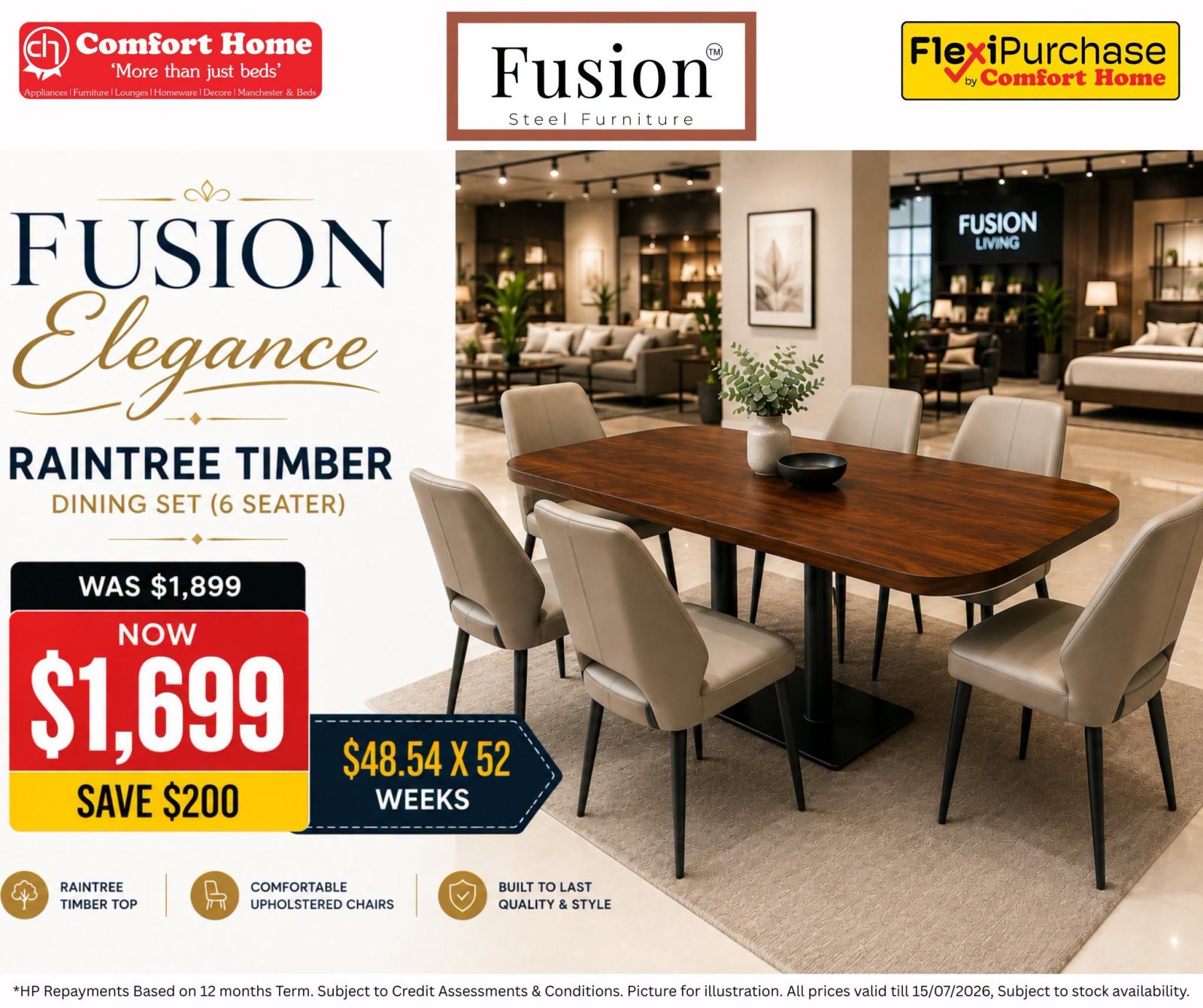 Fusion Elegance Raintree Timber Dining Set (6 Seater)