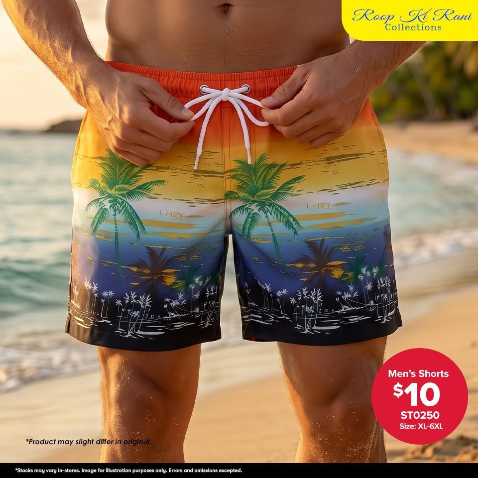 Men's Shorts with Tropical Beach Design