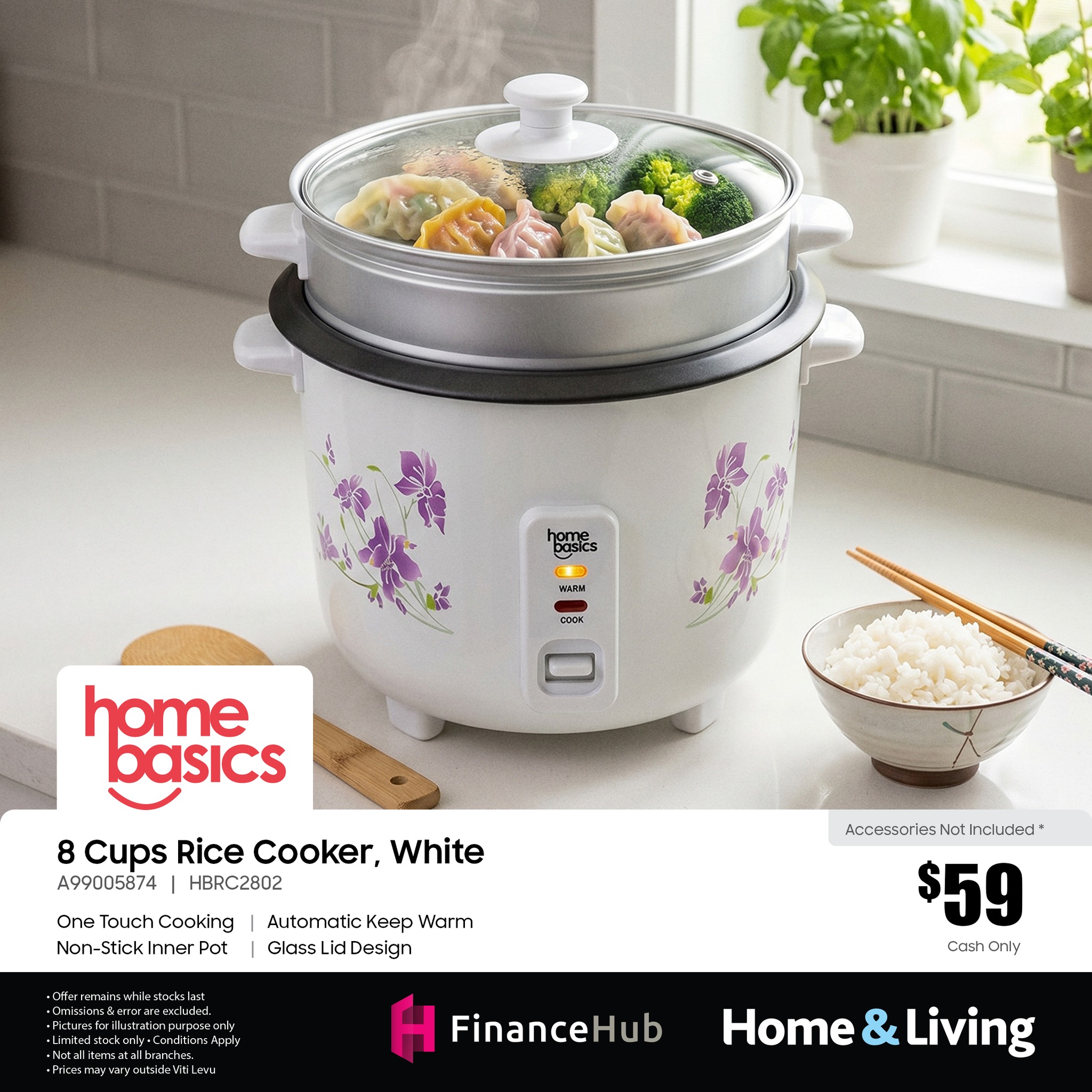 8 Cups Rice Cooker, White