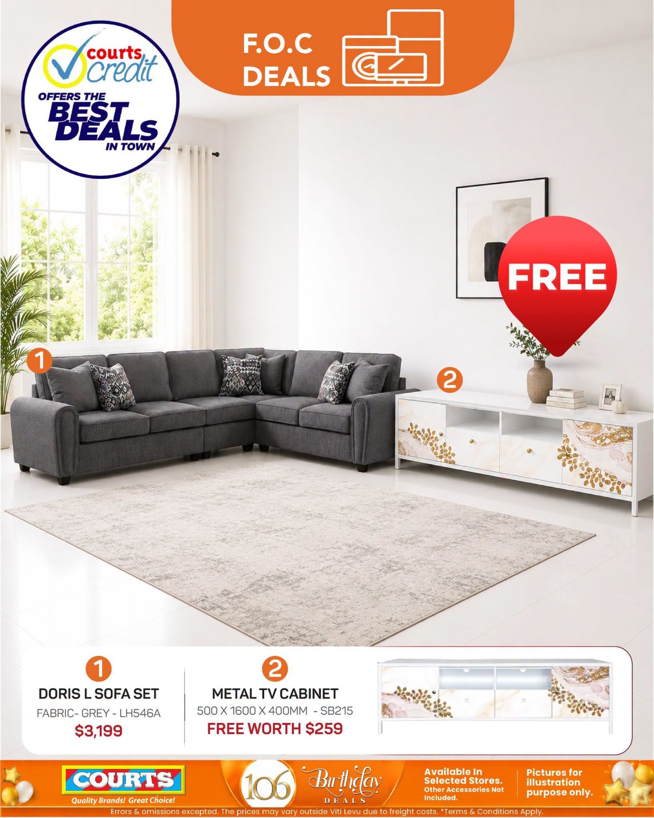 Buy Doris L Sofa Set, Get FREE TV Cabinet