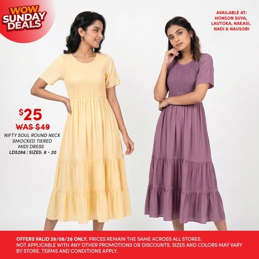 Nifty Soul Round Neck Smocked Tiered Midi Dress