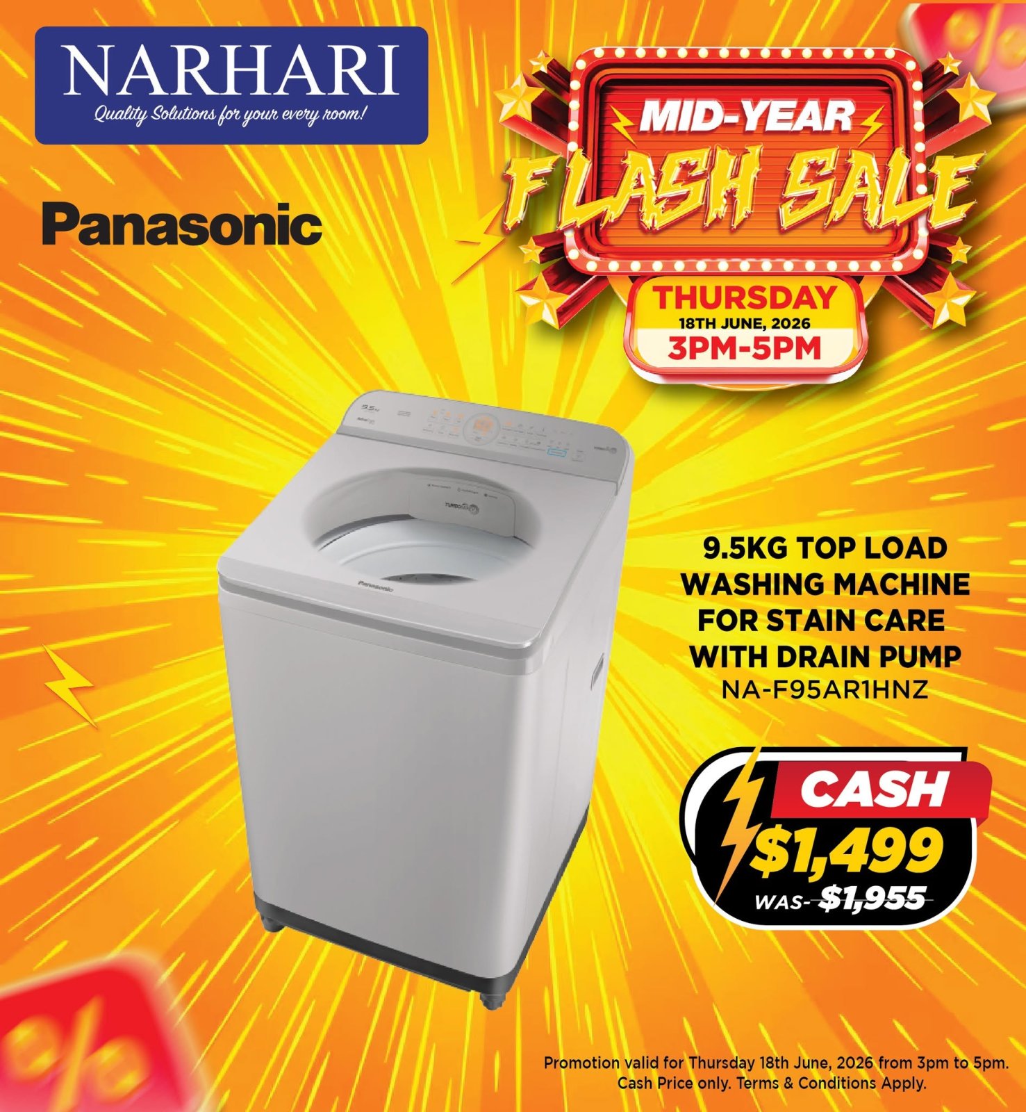 Panasonic 9.5KG Top Load Washing Machine