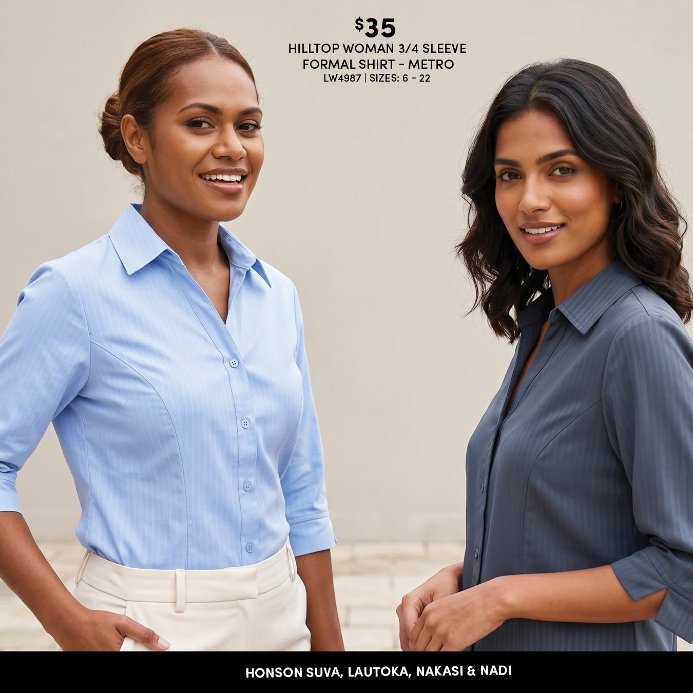 Hilltop Woman 3/4 Sleeve Formal Shirt - Metro