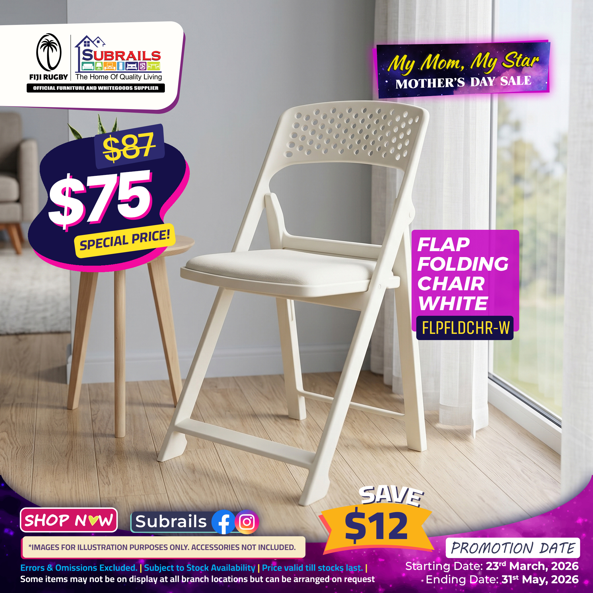 Flap Folding Chair White