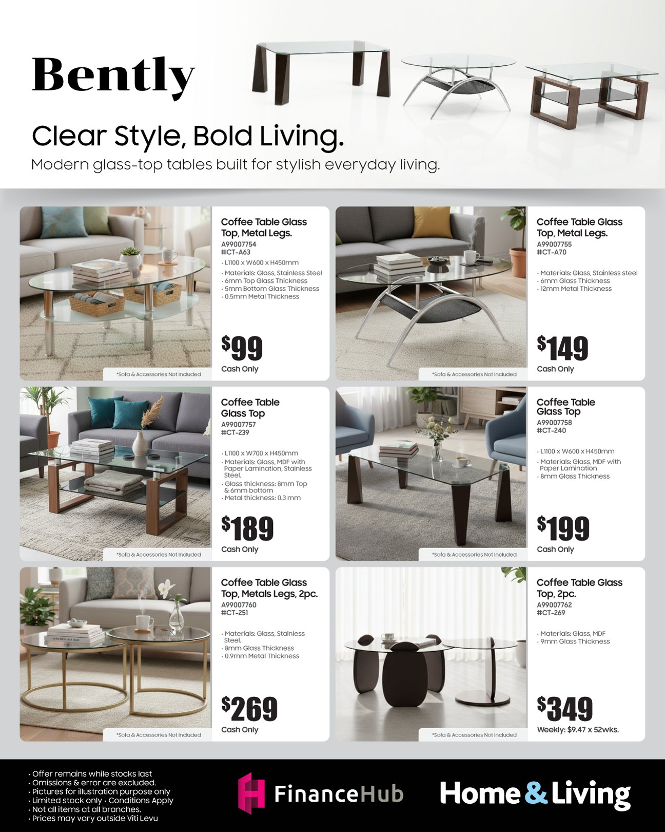 Bently Coffee Tables - Modern Glass-Top Collection - Page 1