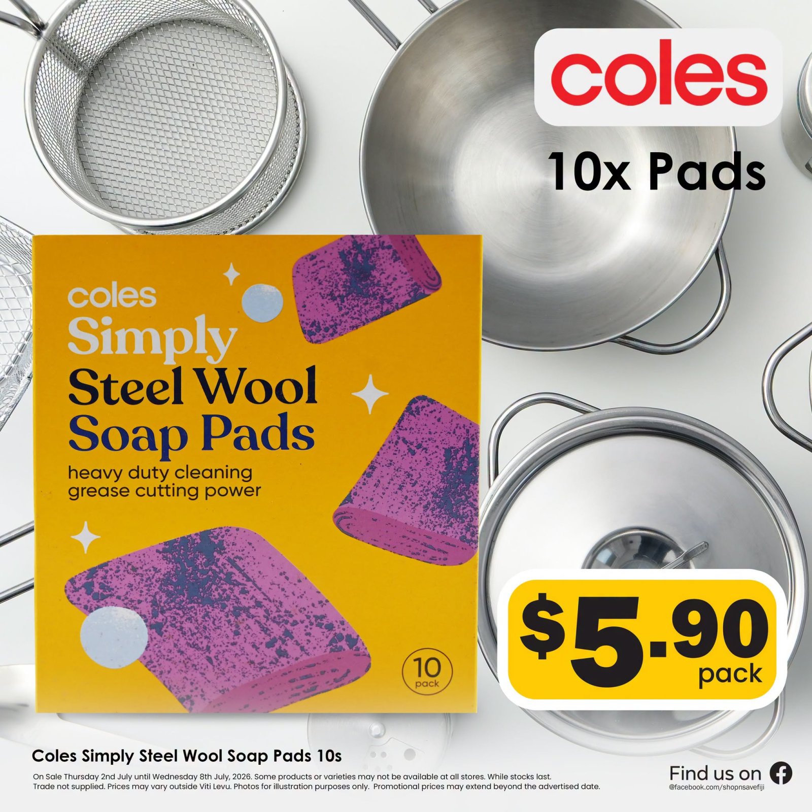 Coles Simply Steel Wool Soap Pads 10s
