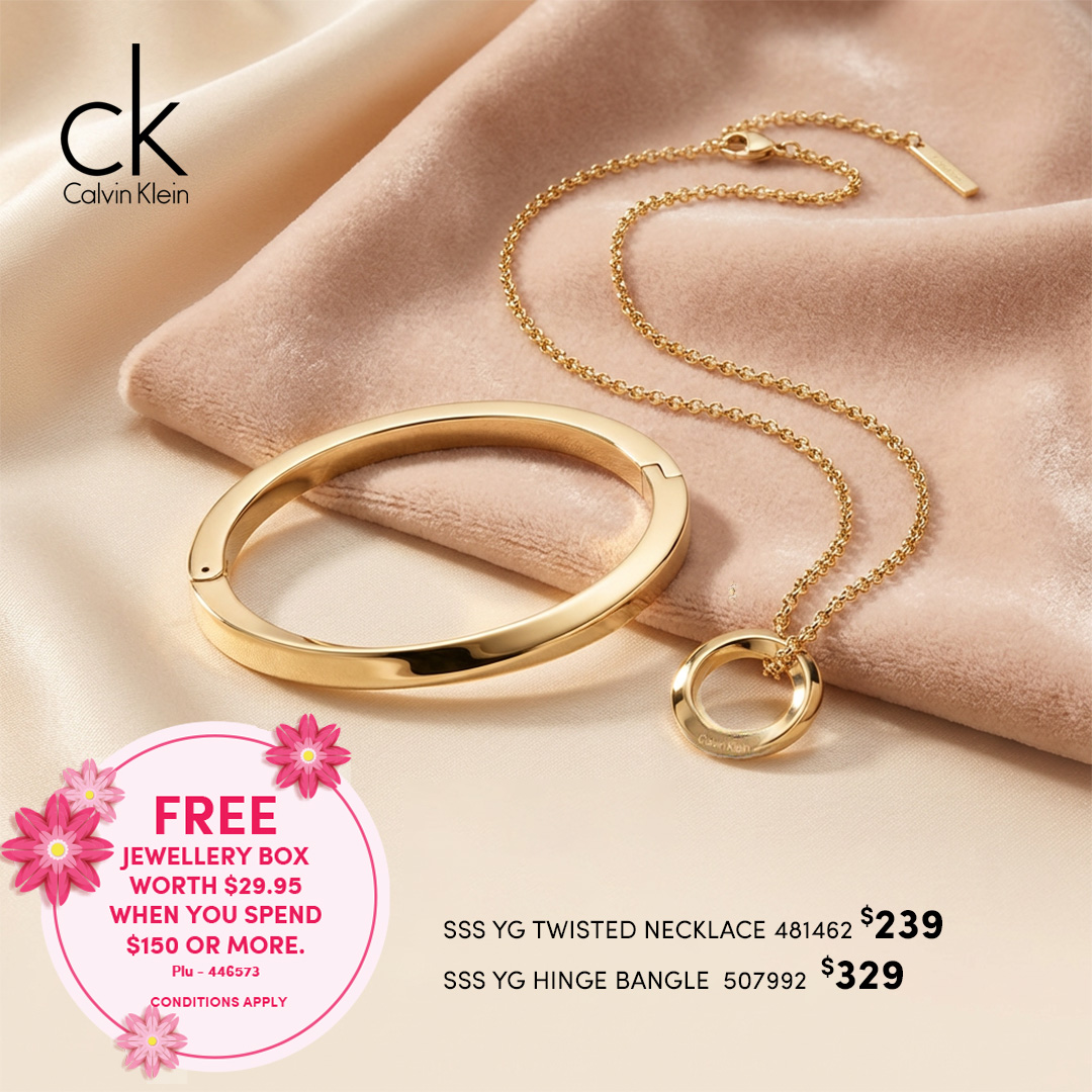 Calvin Klein YG Twisted Necklace & Hinge Bangle