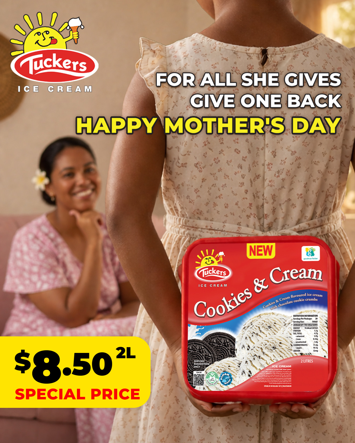 Tuckers Cookies & Cream 2L Ice Cream