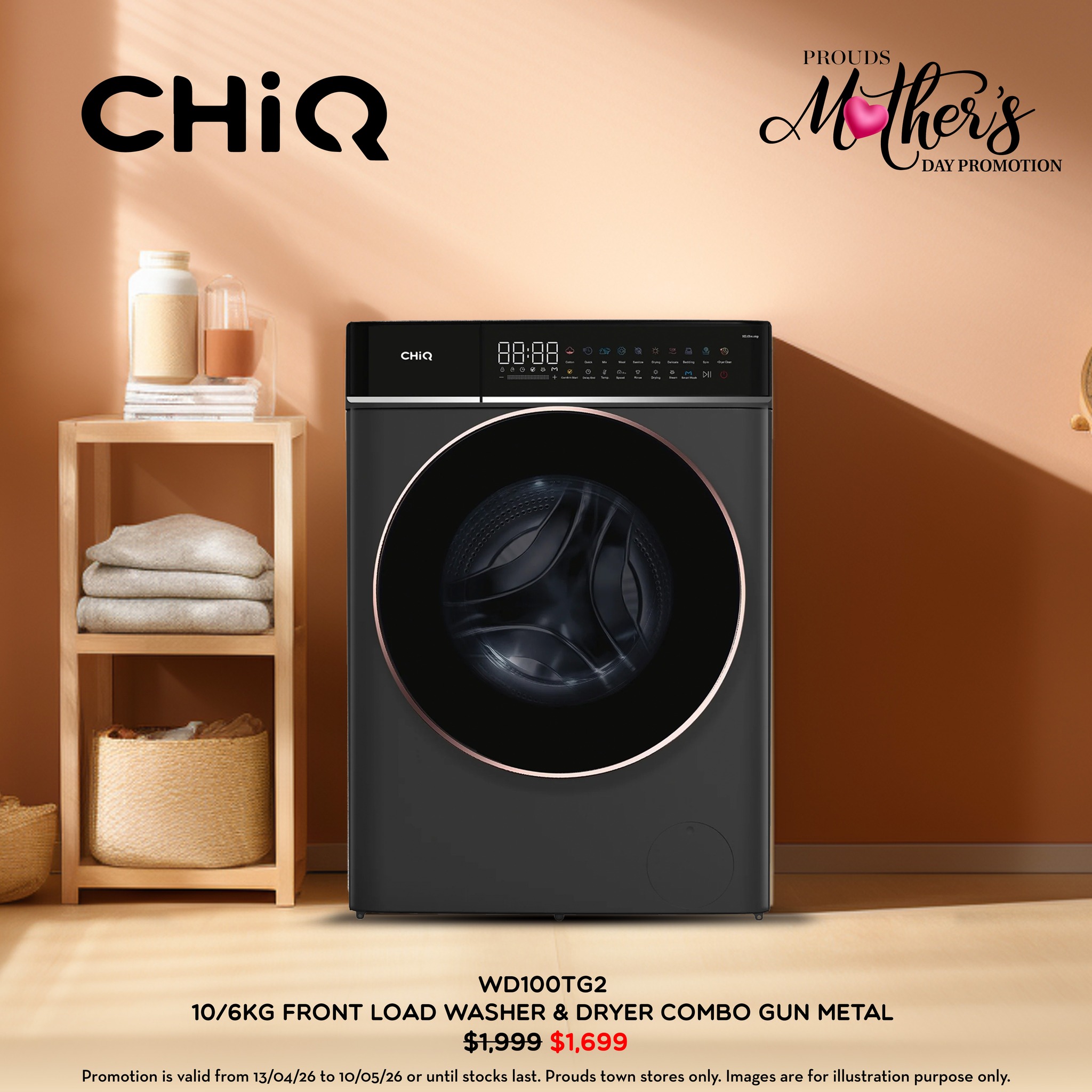 CHiQ WD100TG2 Front Load Washer & Dryer Combo