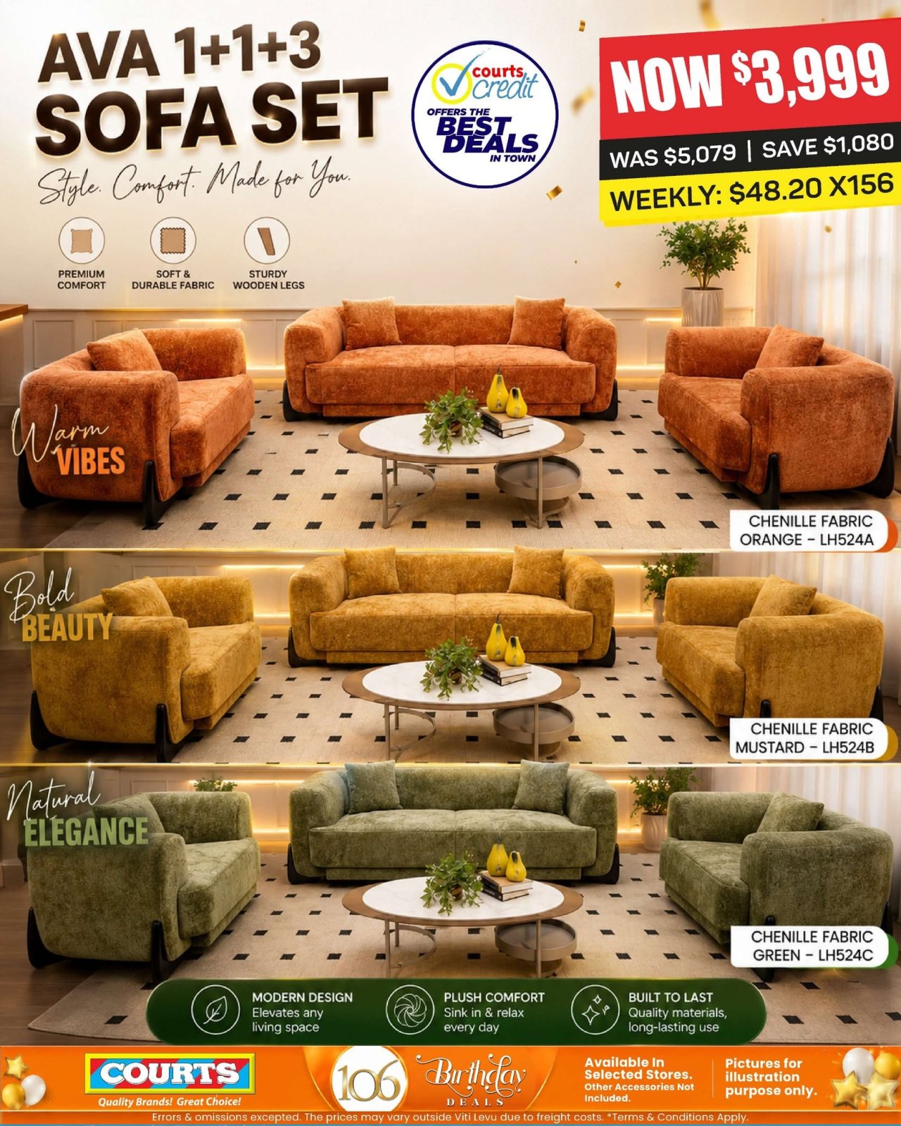 AVA 1+1+3 Sofa Set