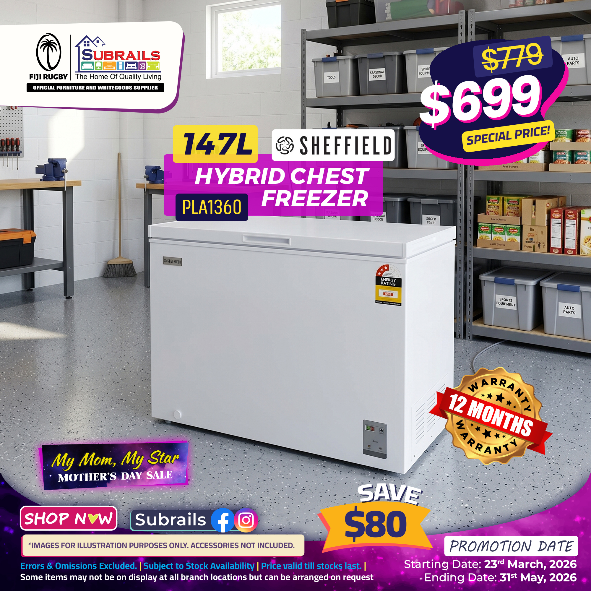 Sheffield 147L Hybrid Chest Freezer