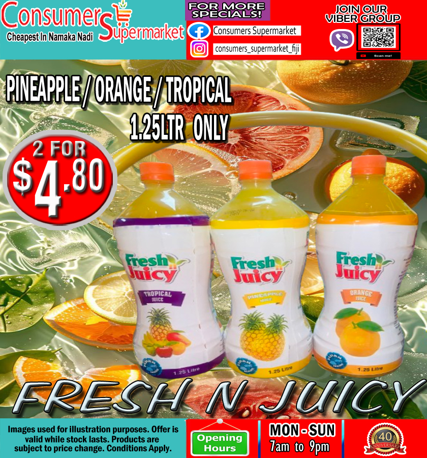 Fresh n Juicy Pineapple/Orange/Tropical Juice 1.25L