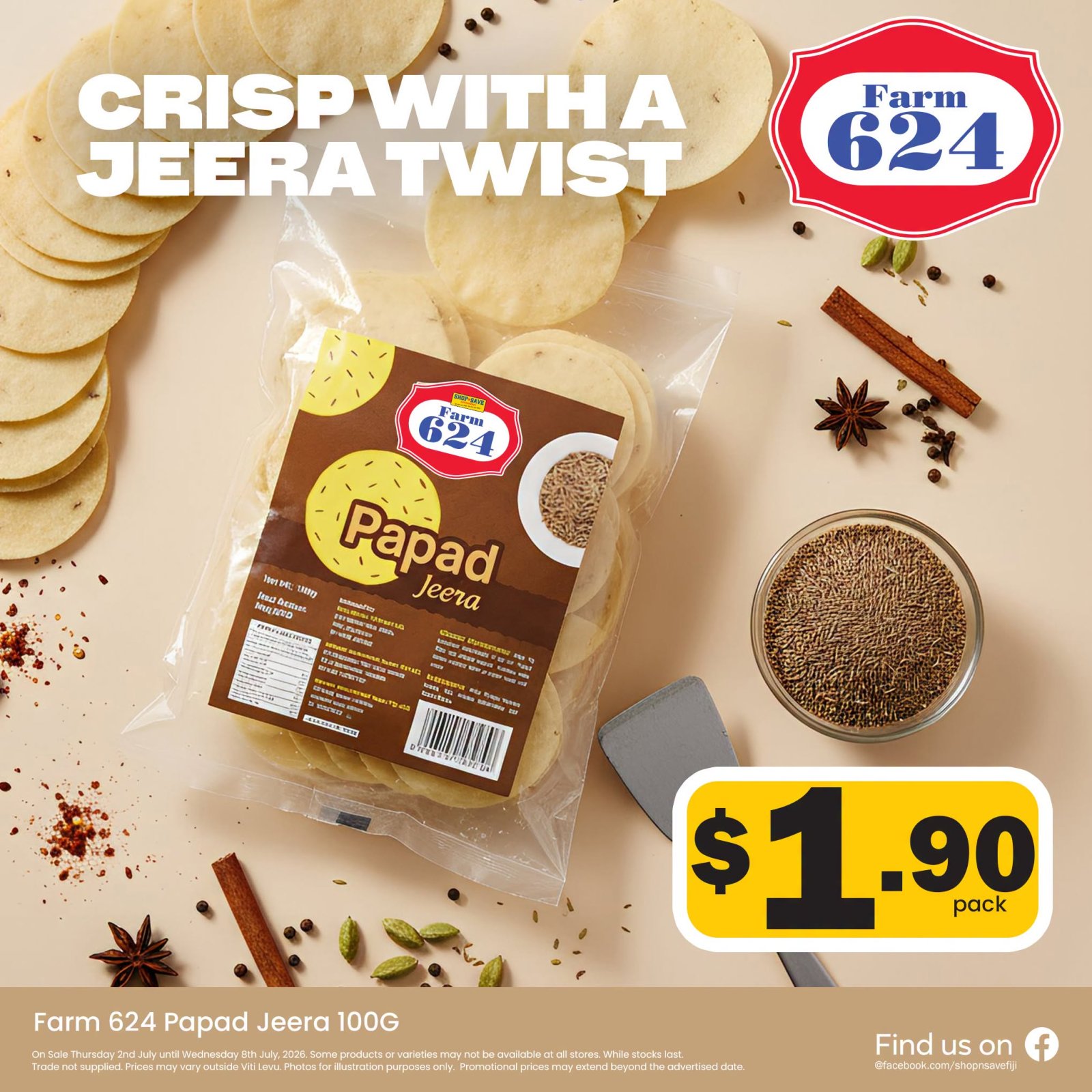 Farm 624 Papad Jeera 100G