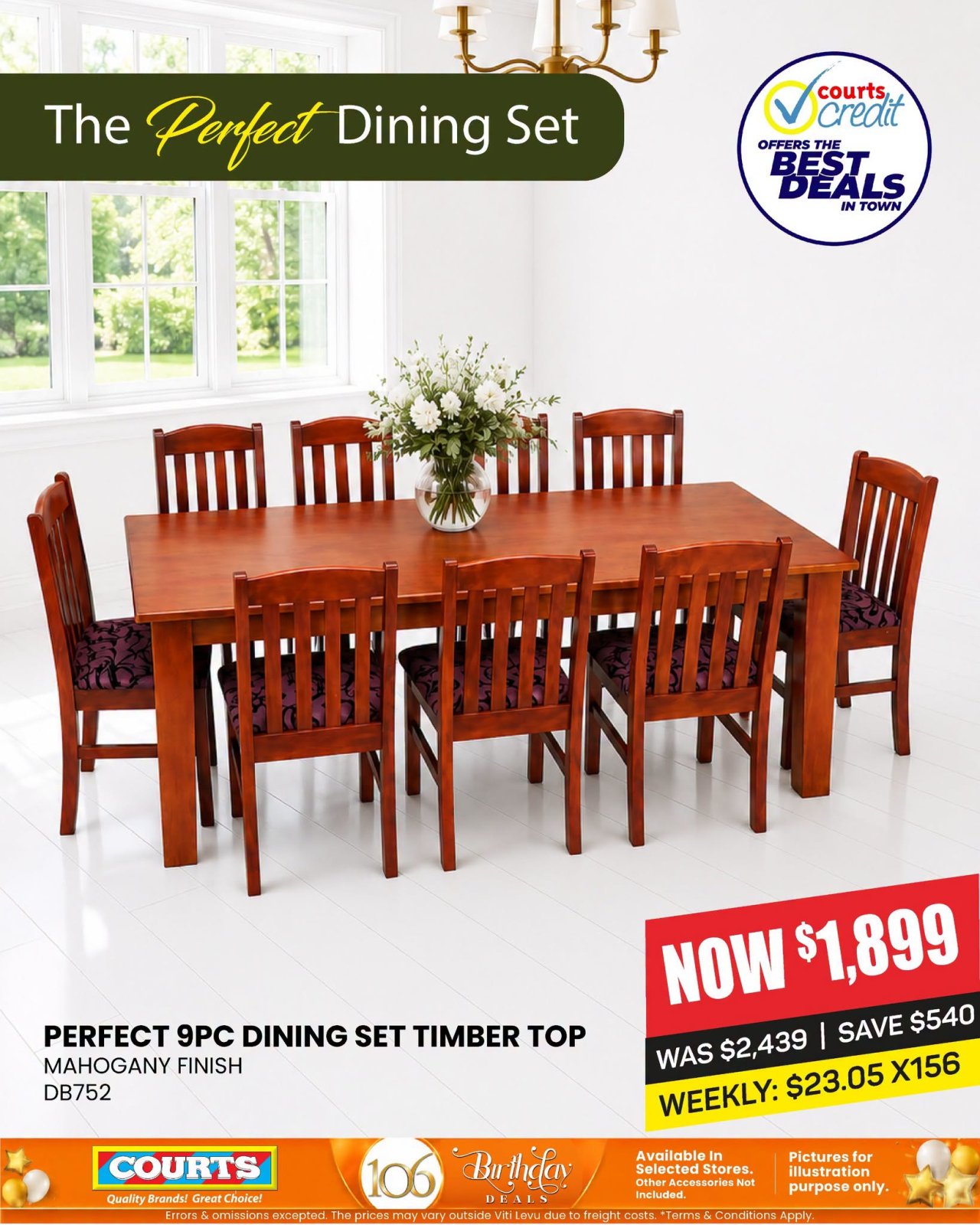 Perfect 9PC Dining Set Timber Top