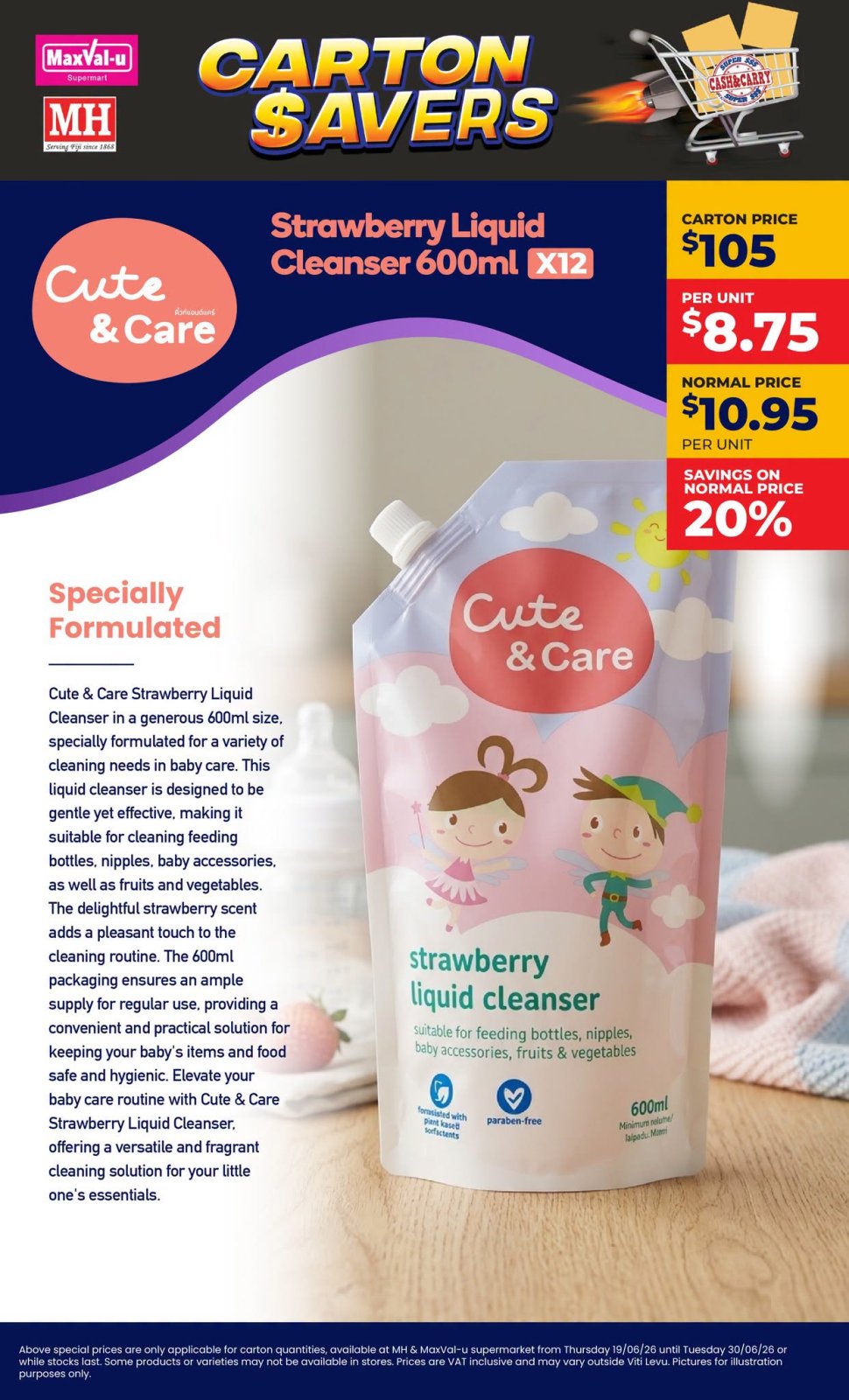 Cute & Care Strawberry Liquid Cleanser 600ml x12