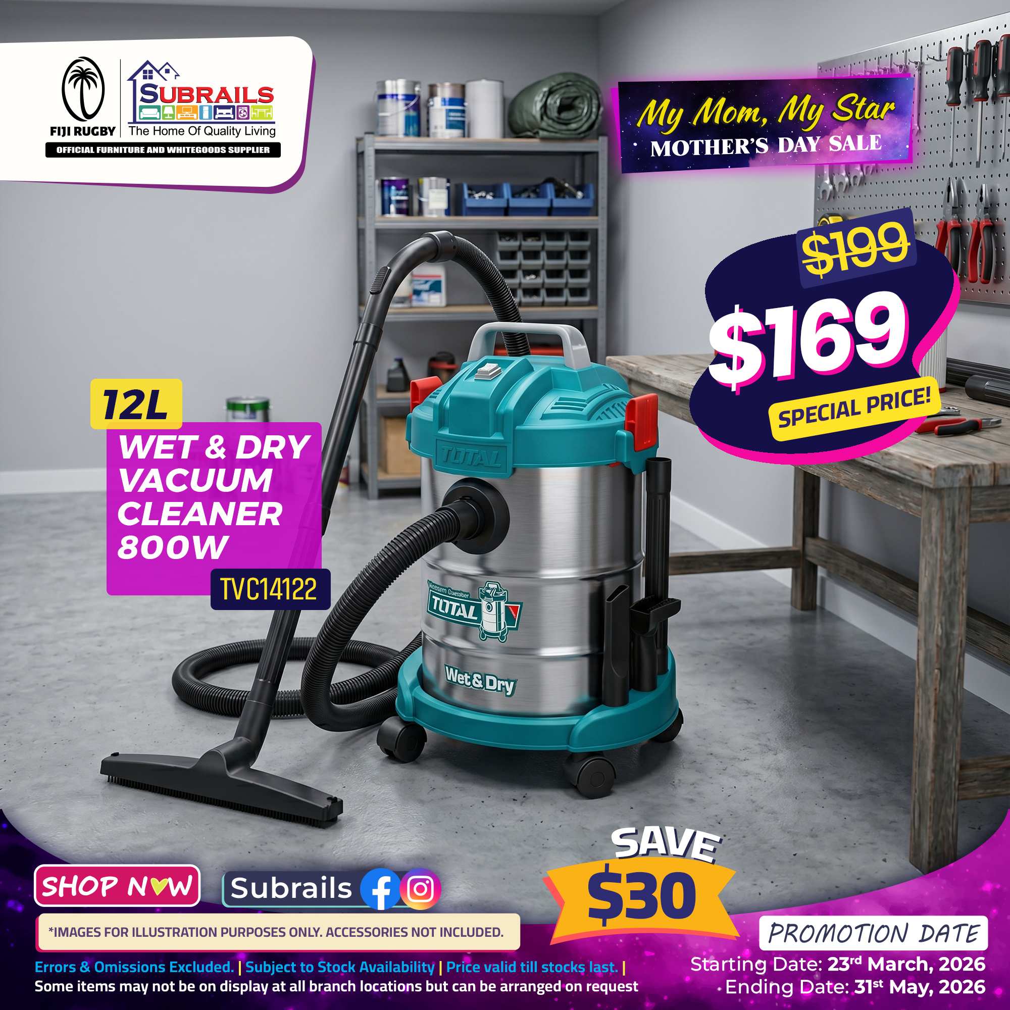 Total 12L Wet & Dry Vacuum Cleaner