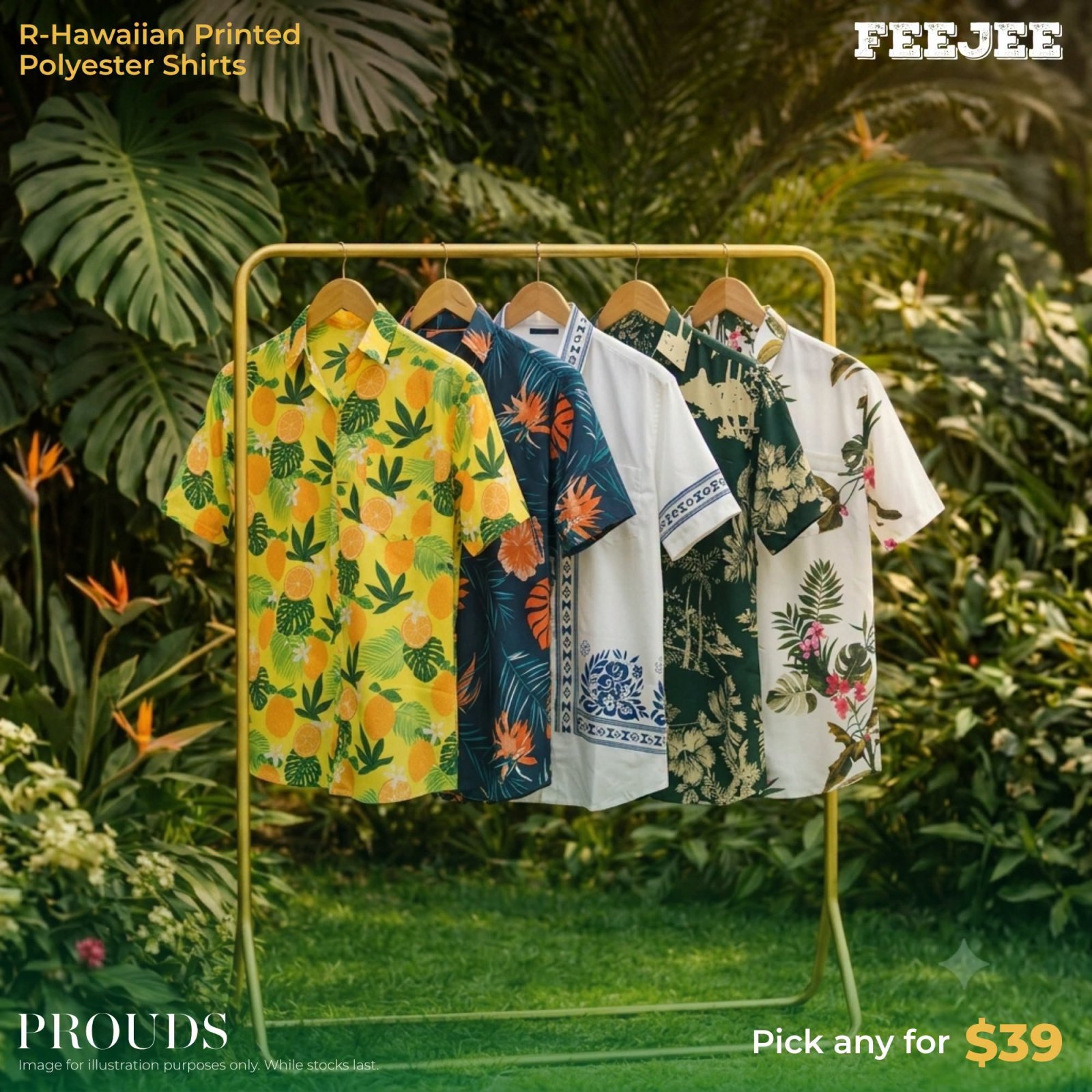 FEEJEE R-Hawaiian Printed Polyester Shirts