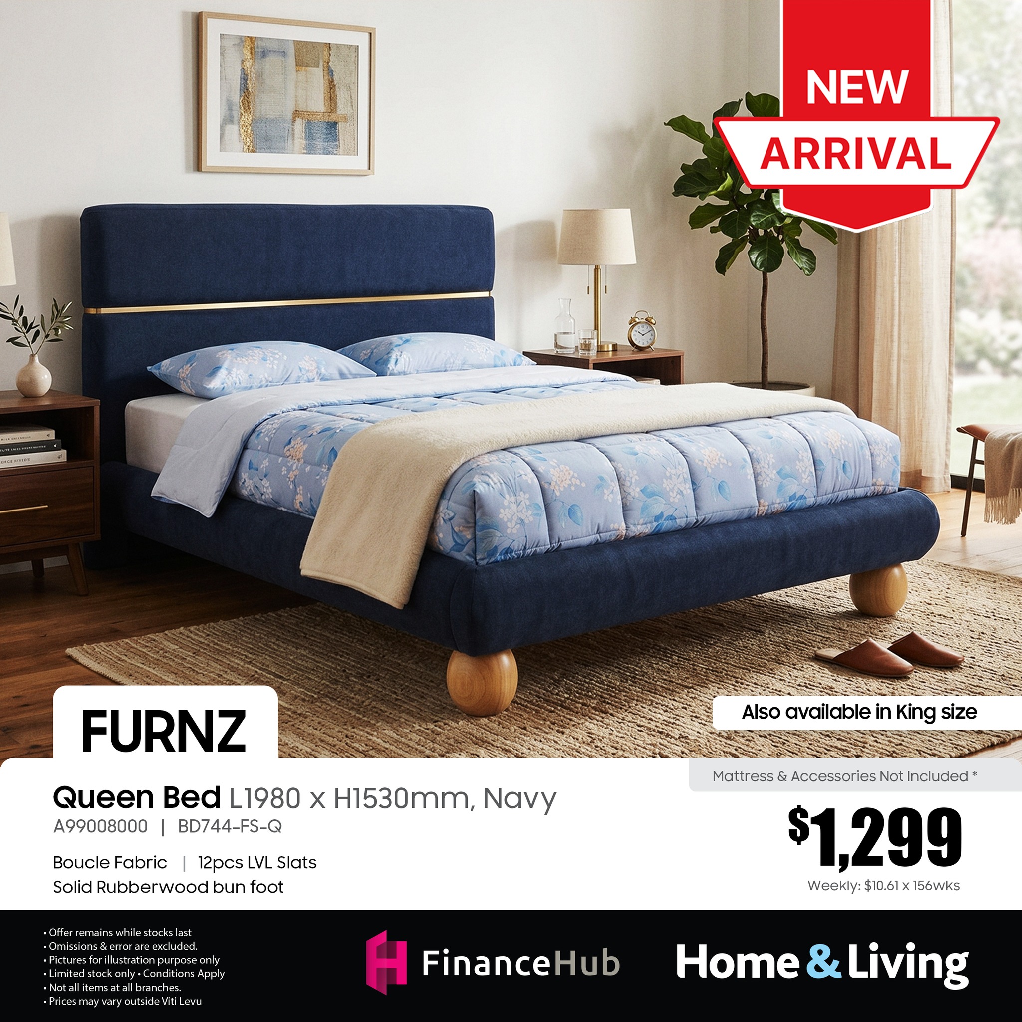 FURNZ Queen Bed Navy
