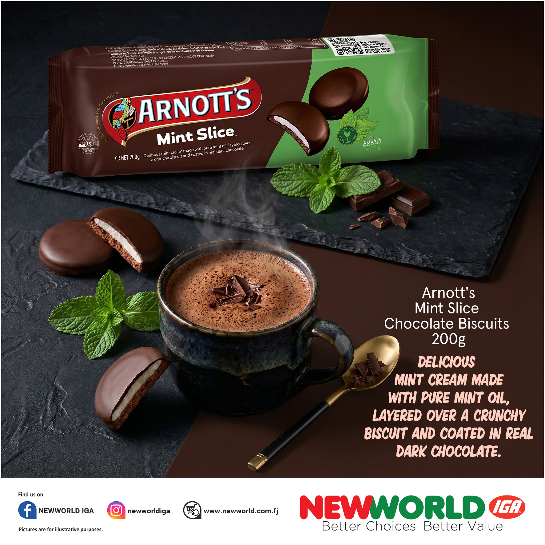 Arnott's Mint Slice Chocolate Biscuits 200g