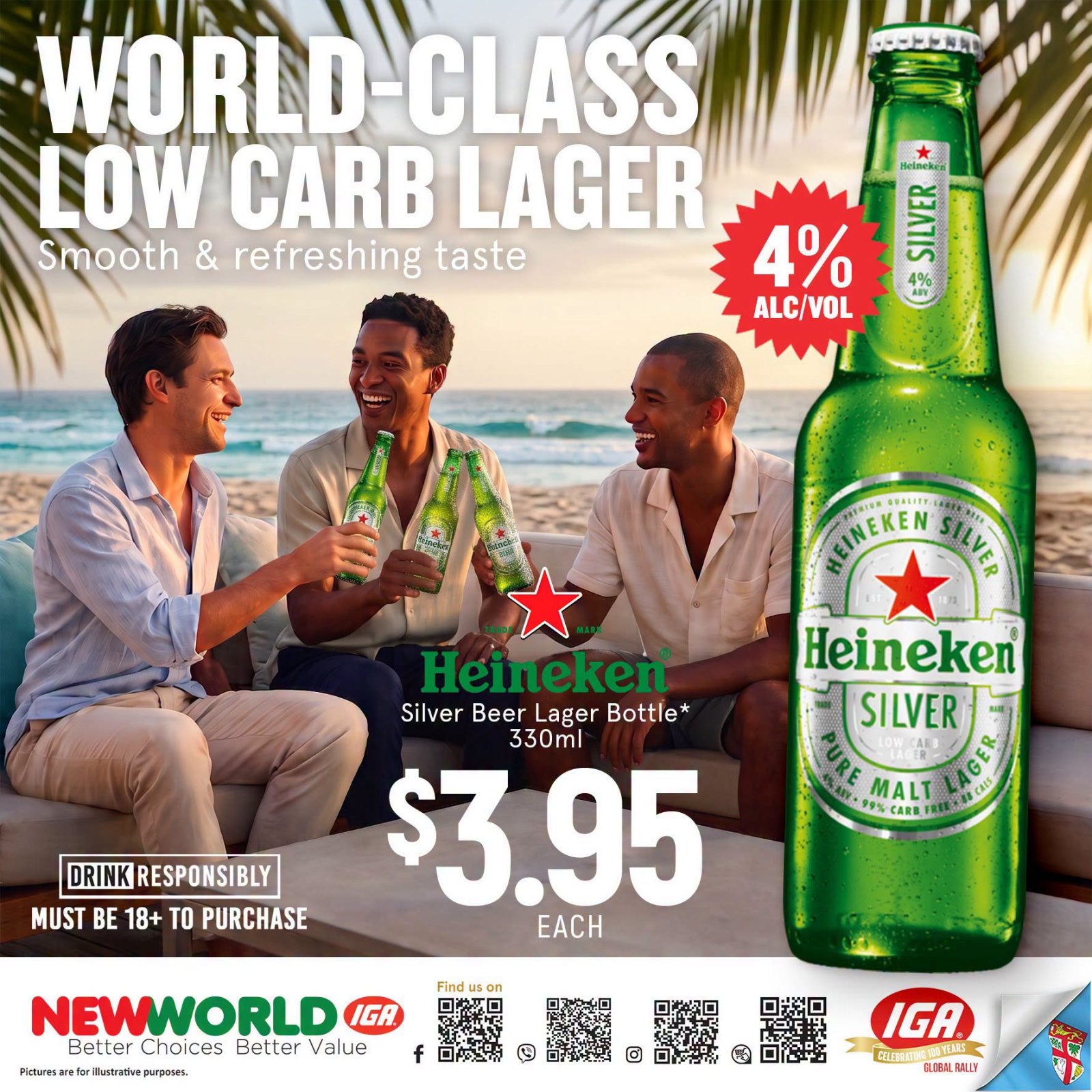 Heineken Silver Beer Lager Bottle 330ml
