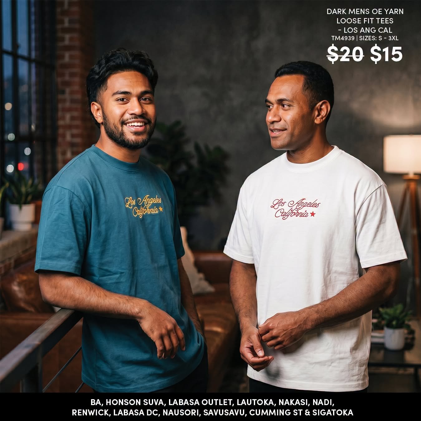 Dark Mens of Yarn Loose Fit Tees - Los Angeles California