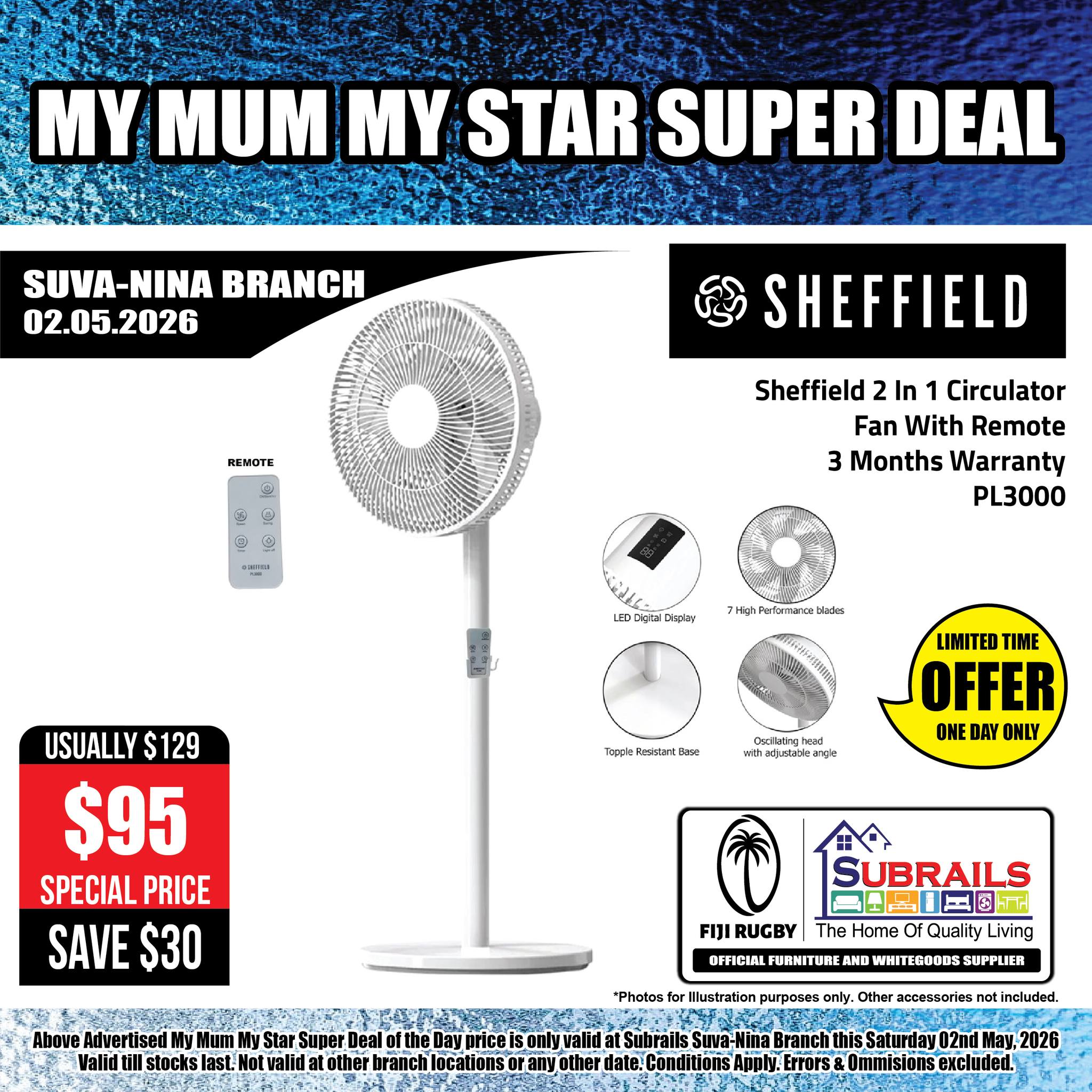 Sheffield 2 In 1 Circulator Fan With Remote