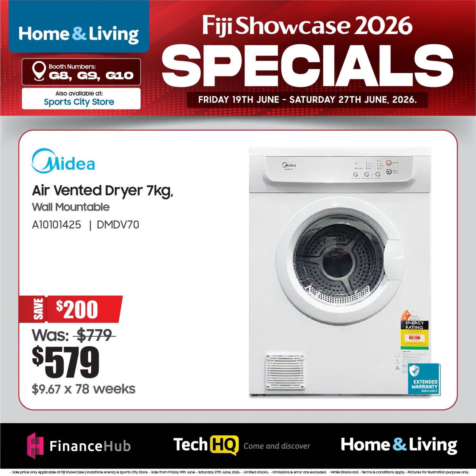 Midea Air Vented Dryer 7kg, Wall Mountable