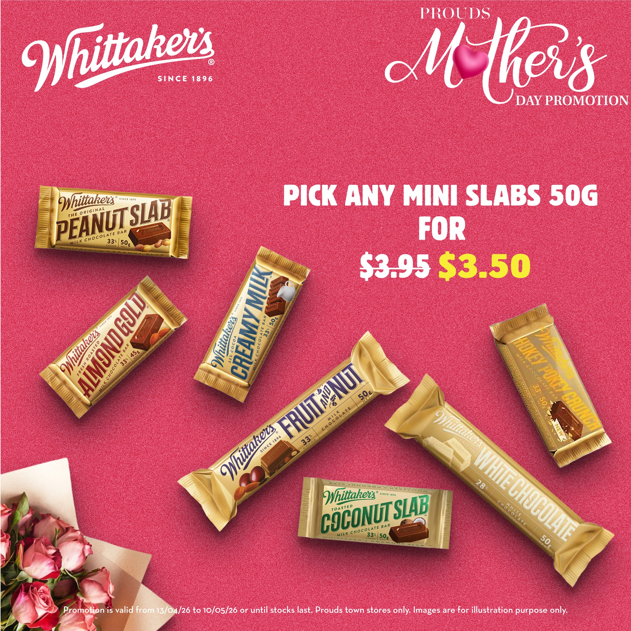 Whittaker's Mini Slabs 50g Mother's Day Promotion