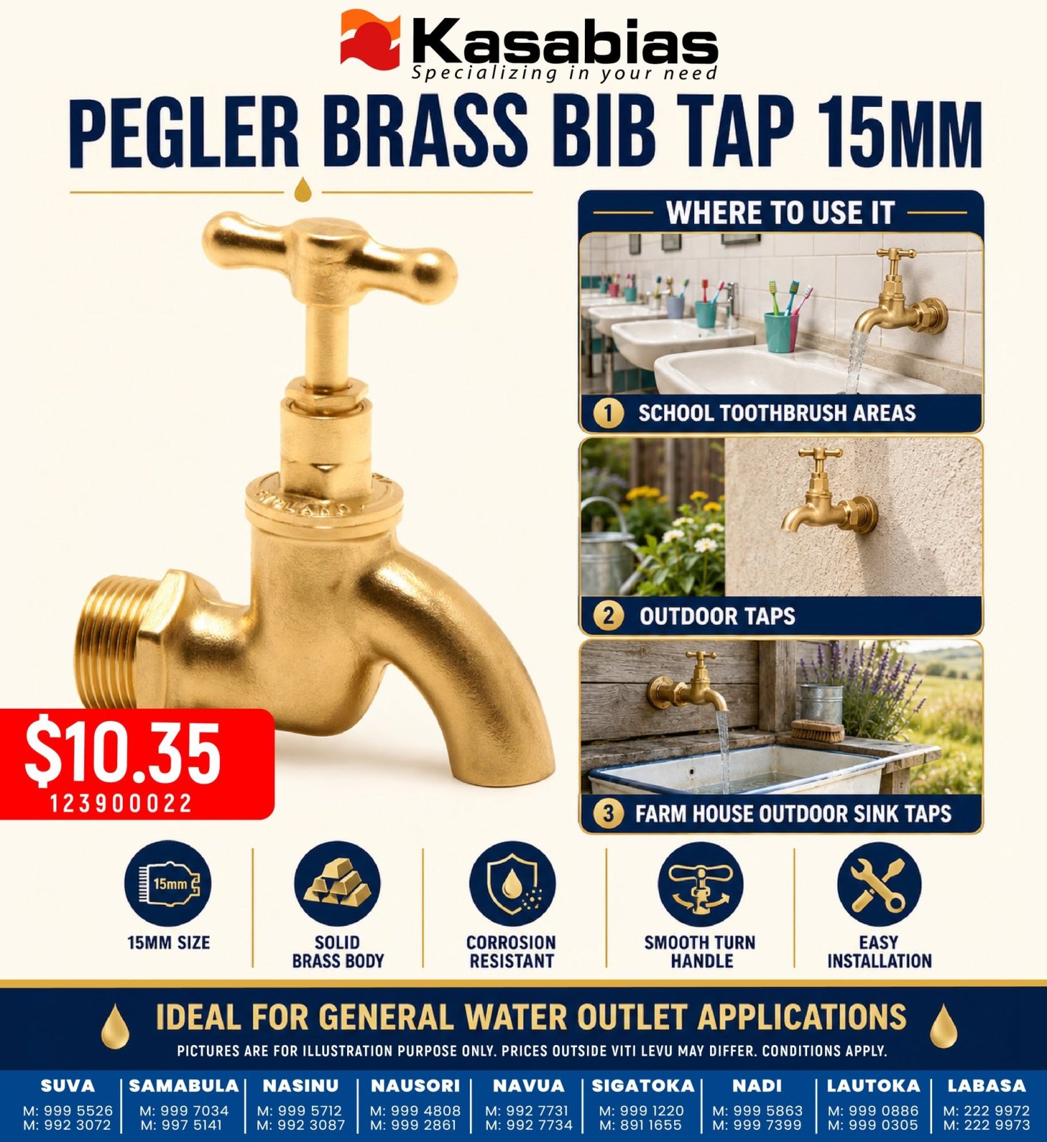 Pegler Brass Bib Tap 15mm