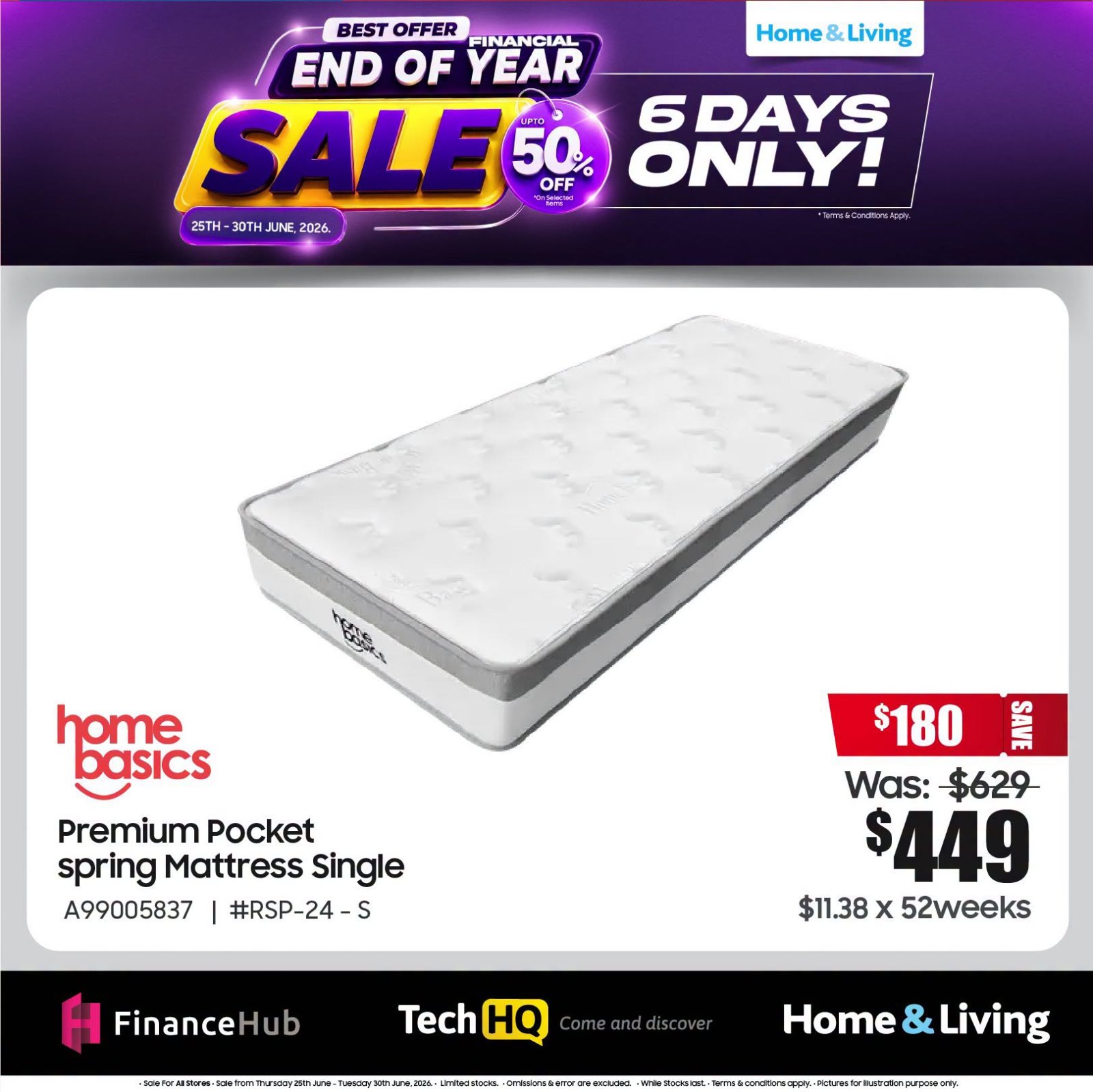 Premium Pocket Spring Mattress Single